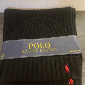 Polo by Ralph Lauren Black Hat and Scarf Set